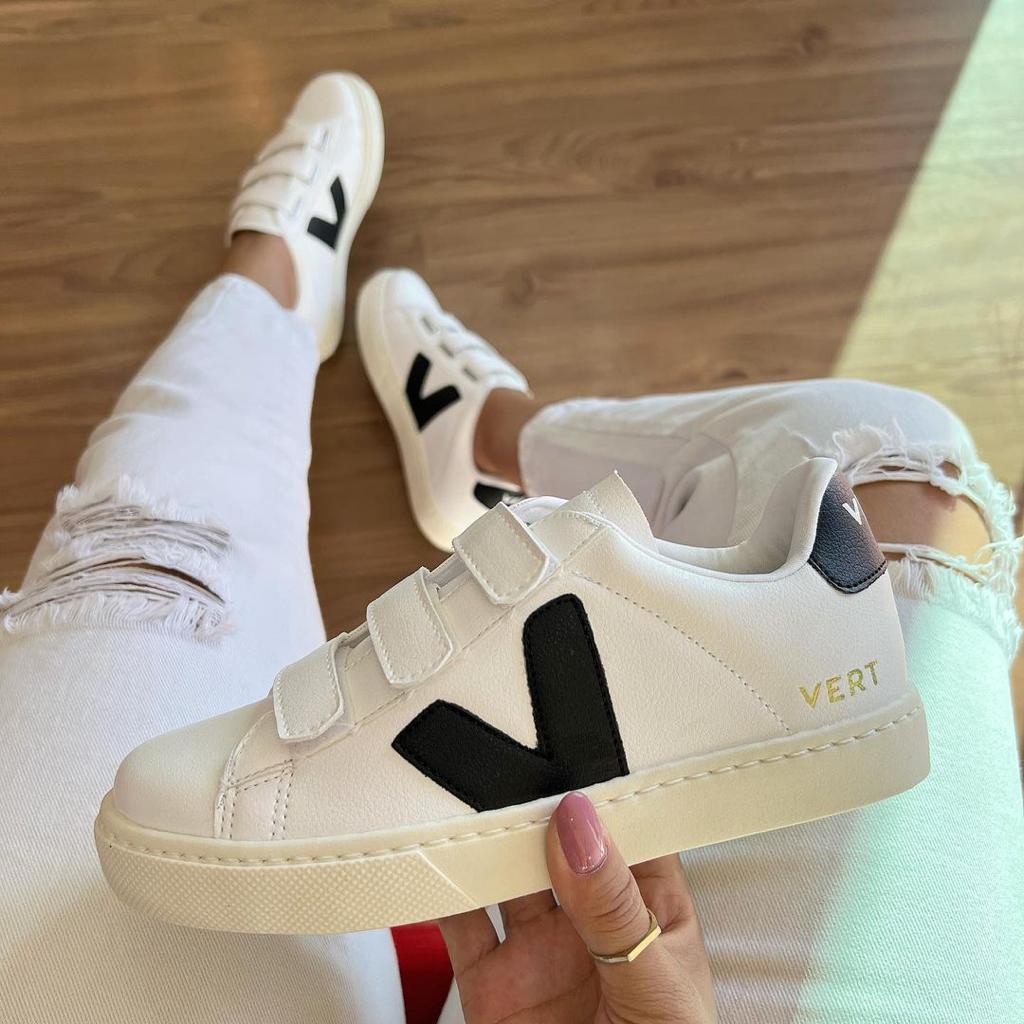 TĂȘnis Velcro Branco e Preto Premium