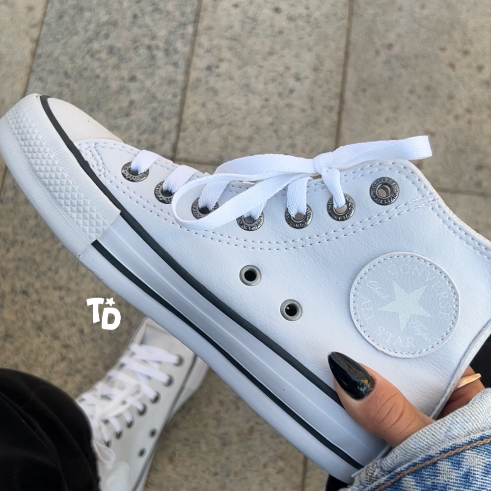 Tênis All Star Cano Alto Branco Courino Feminino Premium