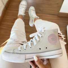 Tênis All Star Cano Alto Courino Cinza e Lilás Feminino Premium