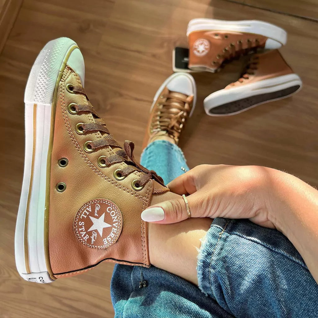Tênis All Star Cano Alto Courino Caramelo Feminino Premium